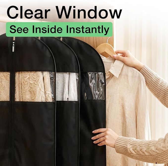 5 Pack - Moucas 50" Black Garment Bag, Mens Suit Bags for Closet Storage and Travel, Garment Bags for Hanging Clothes, Suit Cover Bags with Zipper for Coats, Dresses, Shirts
