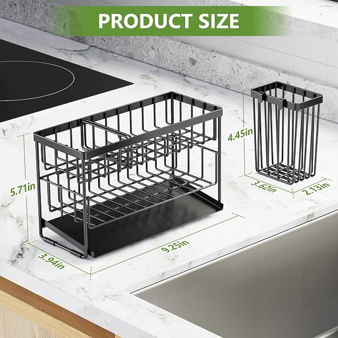 Cisily 2-Tier Kitchen Sink Caddy Organzier Rack with Dish Brush Sponge Holder