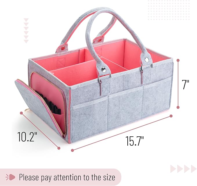 Mr. Pen- Baby Diaper Caddy Organizer, Gray, Pink Inside