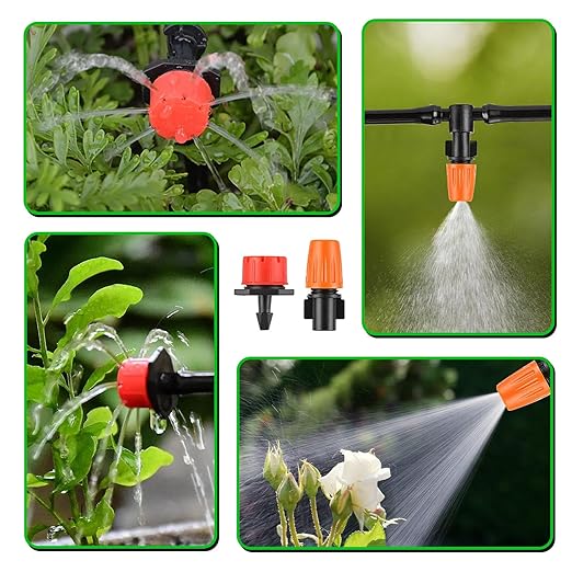 Garden Drip Irrigation Kit,98FT Greenhouse Micro Automatic Drip Irrigation System Kit with 1/4 inch Blank Distribution Tubing Hose Adjustable Patio Misting Nozzle Emitters Sprinkler