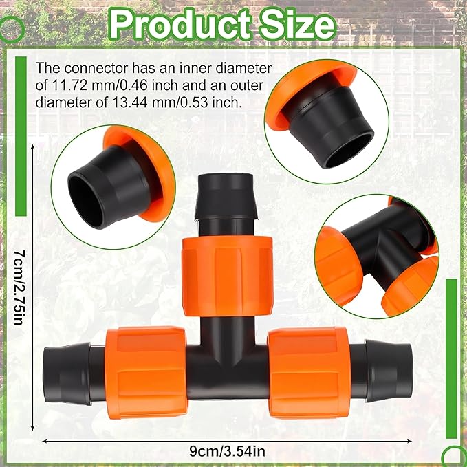 Tujoe 50 Pcs Drip Irrigation Tee Fittings 5/8 Inch Universal Tee Connector Drip Tubing Fittings Barbed Compatible with Most 16-17 mm Garden Hose Tubing Sprinkler Systems