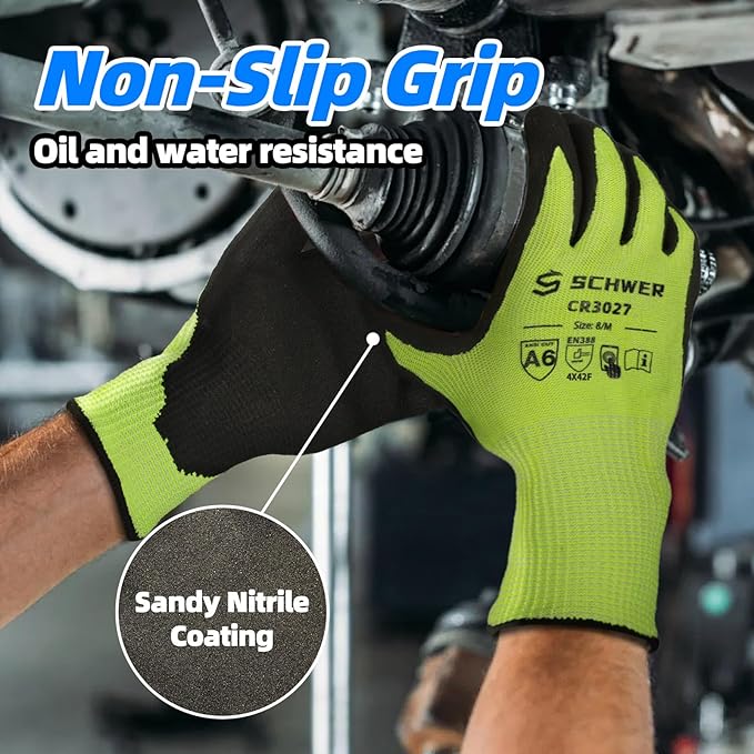Schwer 24 Pairs Cut Resistant Gloves ANSI A6/A7 (Send Randomly) Cut Proof Work Glove CR3027, Touchscreen Working Gloves Used for Woodworking, Glass Cutting, Warehouse, Construction, L