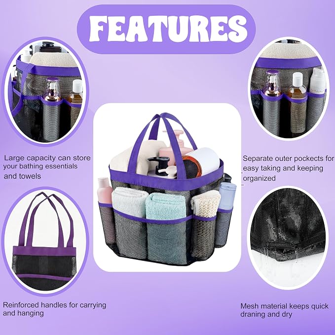 Mesh Shower Caddy Portable - 9 Pockets, Shower Bag for Dorm Room Camping | 2 Handle Quick Dry Shower Bag College Dorm Room Essentials Large Capacity Hanging Basket for Bathroom Travel Swimming Gym