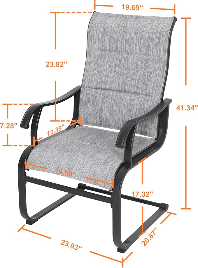 NUU GARDEN Patio Dining Chairs Set of 2, All Weather Outdoor Padded Textilene Patio Chairs, Breathable Spring Motion Textile High Back Outdoor Dining Chairs for Backyard, Lawn, Deck, Grey
