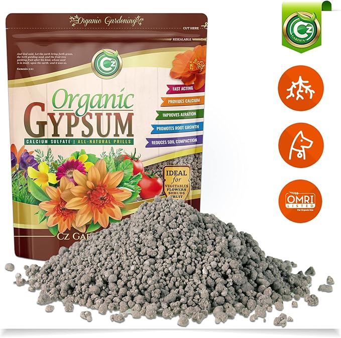 Gypsum Granules - Made in USA - OMRI Listed - Calcium Sulfate Dihydrate - Garden Soil Amendment Fertilizer for Lawns, Plants, Calcium & Sulfur Additive. Cures Blossom End Rot in Tomatoes & Peppers