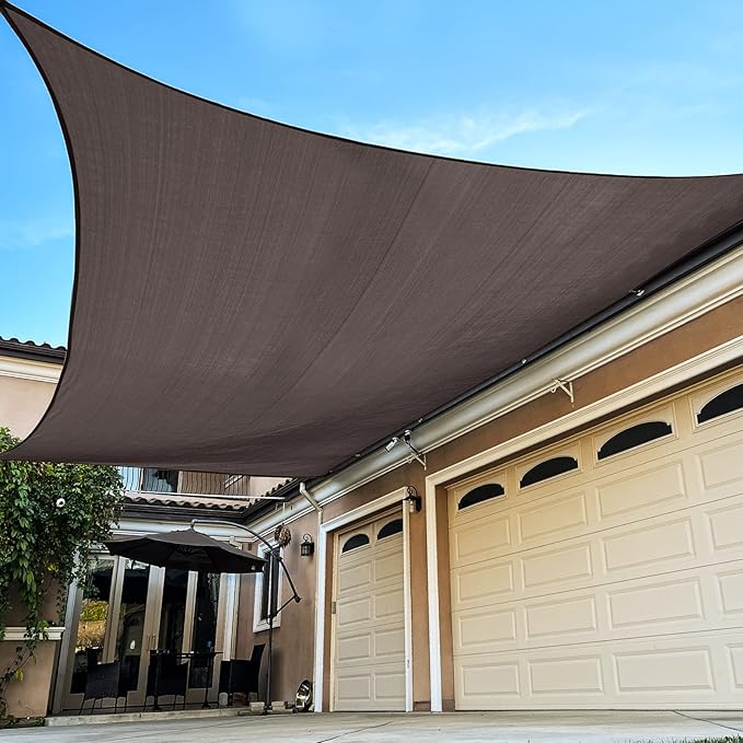 Sun Shade Sail Canopy, Patio Shade Cloth Outdoor Cover - Sunshade Fabric Awning Shelter for Pergola Backyard Garden Carport (Brown, 12' x 16' Rectangle)