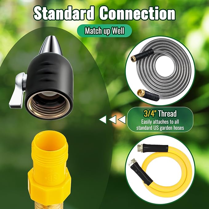 Feekoon Jet Nozzle with Shut Off, 3/4" GHT Sweeper Garden Hose End Zinc Nozzle with Shut Off Valve, Water Hose Sprayer Jet for Garden Watering, Car Washing and Sidewalk Sweeping(Black,1 Pack)