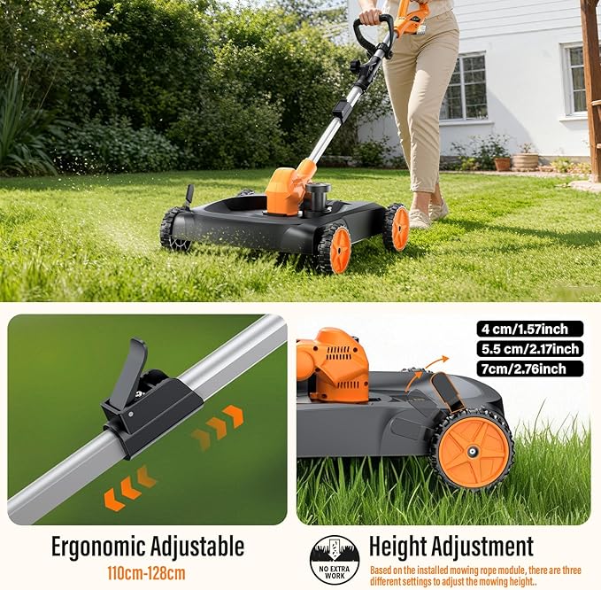 3-in-1 Cordless Lawn Mower, 3000W Brushless String Trimmer & Wheeled Edger Combo Kit, 18.9 Inch, 3 Blades for Lawn Weeds Shrubs, Adjustable Height & Angle Electric Weed Wacker Garden Tools