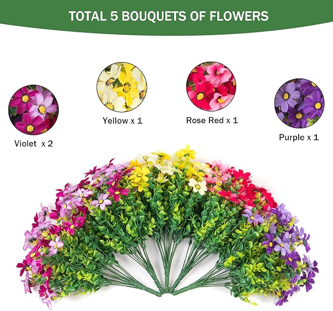 INXUGAO Artificial Flowers with Hanging Planter for Outdoor, Faux Silk Daisy UV Resistant Plants in Basket for Indoor Porch Garden Yard Spring Summer Decor(Rose Yellow)
