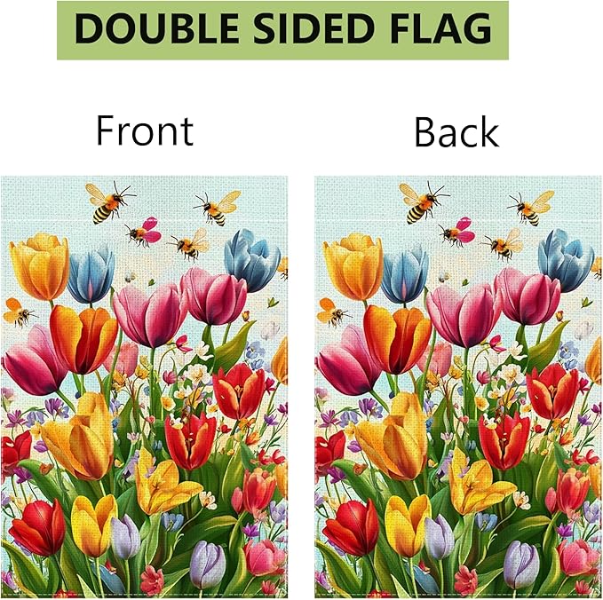 Spring Summer Tulip Garden Flag 12x18 Inch Double Sided, Colorful Welcome Yard Decor, Farmhouse Outdoor Flag for Lawn Patio Porch