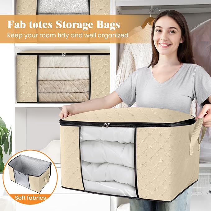 Fab totes 6 Pack Storage Bags for Clothes Blanket Storage Bins with Lids