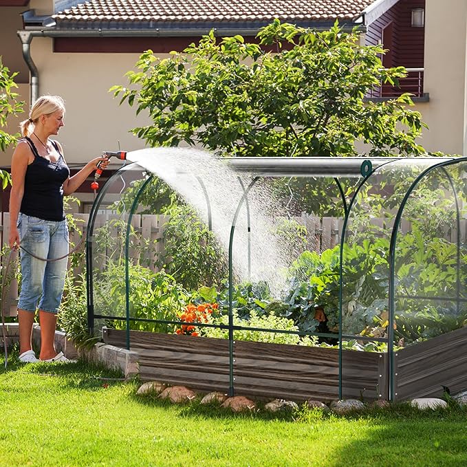 DoCred Galvanized Raised Garden Bed with PVC Cover, 72.8" x 37.4" x 47.2" Metal Planter Bottomless Box w/ Roll-Up Window, Mini Greenhouse Tent for Outdoor Growing Vegetables Flower Fruit