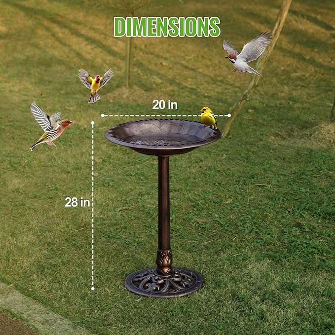 Backyard Expressions Outdoor Garden Bird Bath - Bronze - Weather Resistant Resin with Ground Stakes - 27 Inch