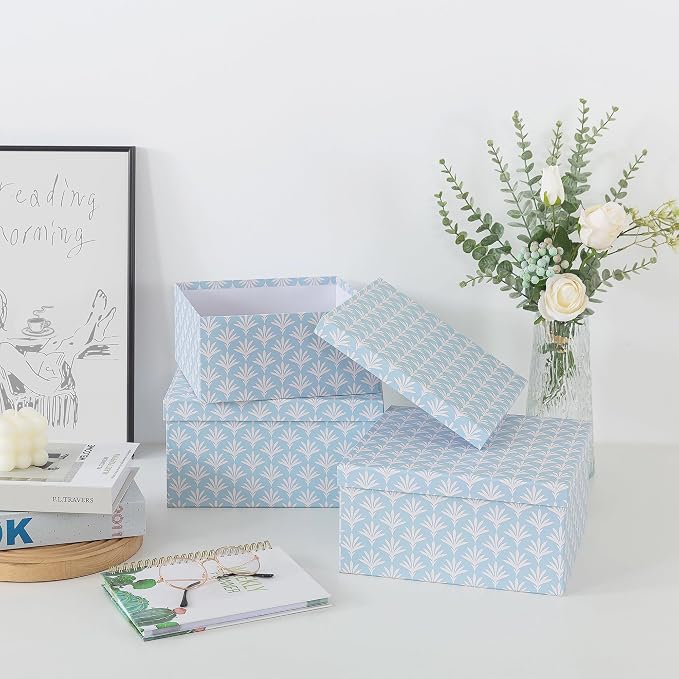 Soul & Lane - Square 11x11 Decorative Boxes with Lids, Set of 3, Deco Sky | Nesting Cardboard Storage Containers for Home Decor and Organizing, Cute Pretty Light Blue Keepsake and Memory Boxes