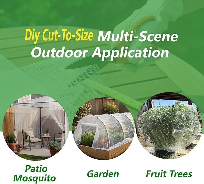 Ultra Fine Mesh Garden Netting, Durable Insect Netting for Plant Protection, 10 x 33ft Raised Bed Cover, Row Cover Pest Barrier for Vegetables, Fruit Trees, Flowers