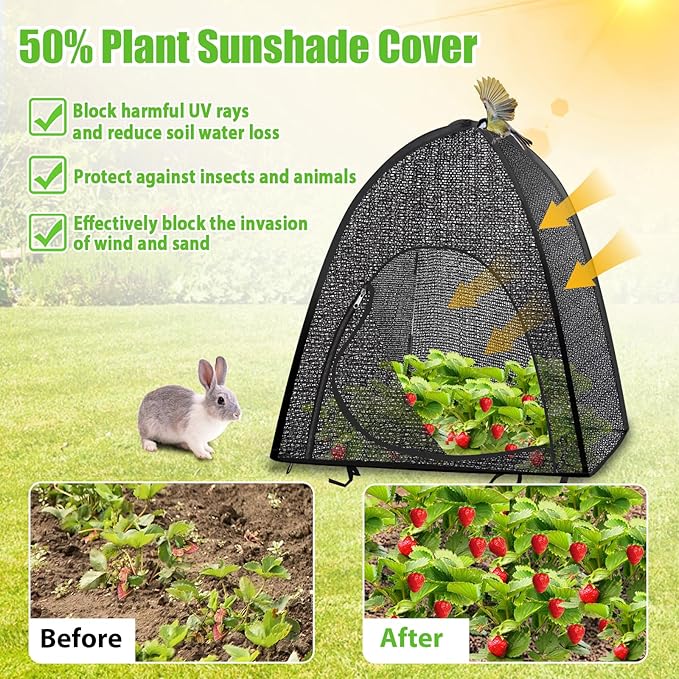 2 Pack Plant Shade Tent, Plant Shades for Outdoor Plants, UV Resisitant 50% Sunblock Shade for Plants Sun Protection, Plant Shade Cover for Flower Potted Plants (22x22x23Inch)