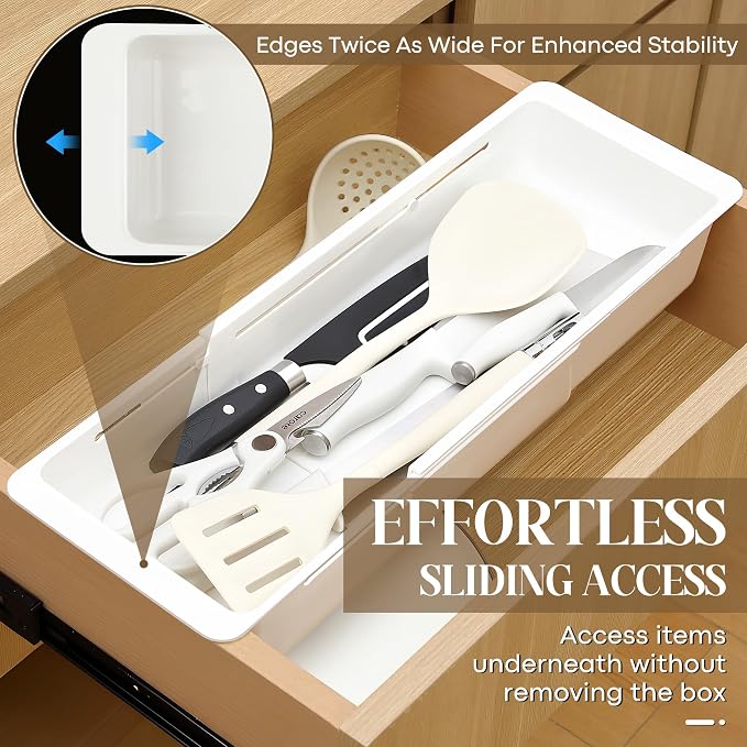 1 Pack Deep Drawer Organizer Adjustable Storage Bin(17.4-27.6")