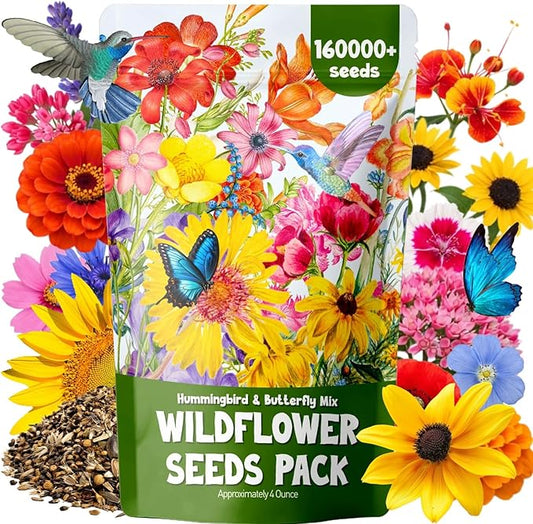 160000+ Wildflower Seeds Planting - 4oz Varieties Including Sunflower, Lavender, Zinnia & More, Attracts Bees & Butterflies, High Germination Rate, Easy to Grow for Garden, Balcony