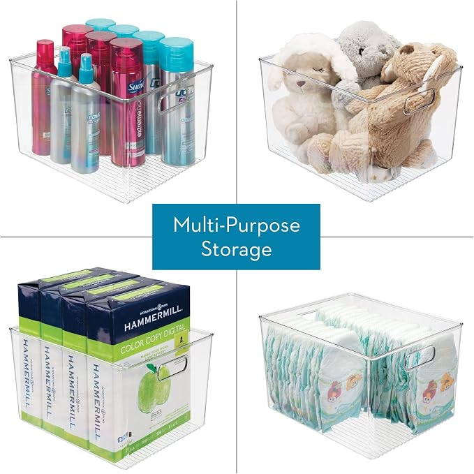 iDesign Storage Bin with Handles, 12" x 10" x 8", Clear
