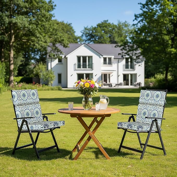 DYTXIII Outdoor High Back Chair Cushions Set of 2, 44"x22" Water Repellent Patio Seat Cushions with Elastic Sponge, All Weather Chair Pads for Rocking, Dining Chairs, Patio Furniture - Wreath Blue
