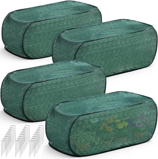 4 Pack 35 x 14 x 16 in Pop up Garden Plant Shade Tent 80% UV Resistant Plant Shade Net Foldable Crop Cage Cloth with Stakes for Outdoor Vegetable Fruit Protector Sun Protection Easy Setup