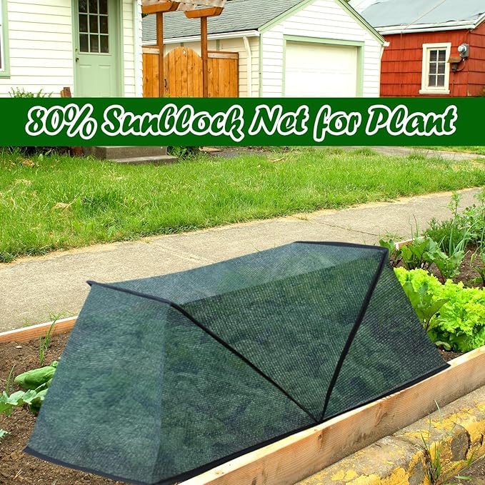 2 Pack Foldable Plant Shade Tent, No Install Raised Garden Bed Sun Shade Cover with Stakes UV Resistant Summer Plant Protector Garden Sun Shade Cloth Net Crop Cages for Outdoor Plants, 32"x13"x14"