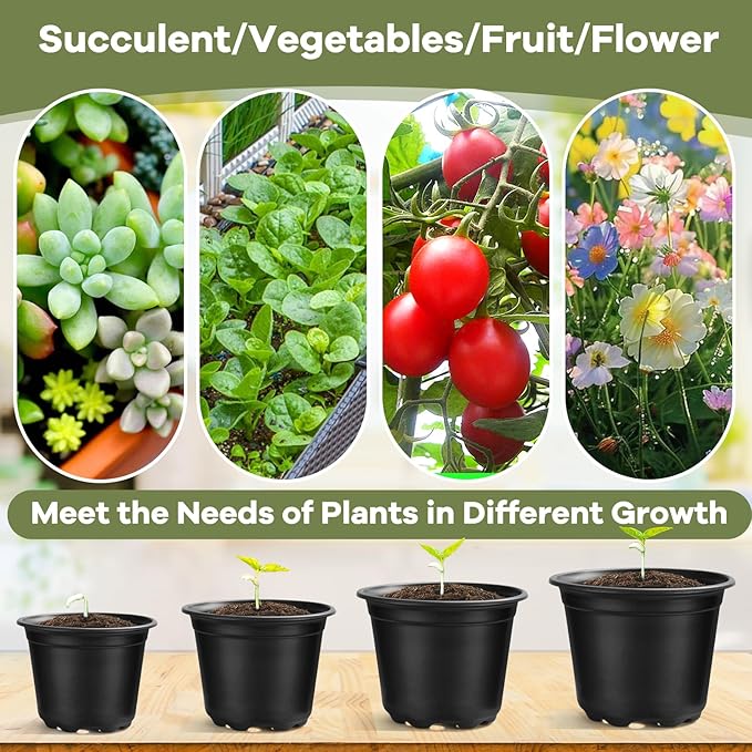 3 Inch Nursery Pots, 50 Packs Plastic Plant Pot with Drainage Hole, Seedling Starter Pots for Succulents (3 Inch)