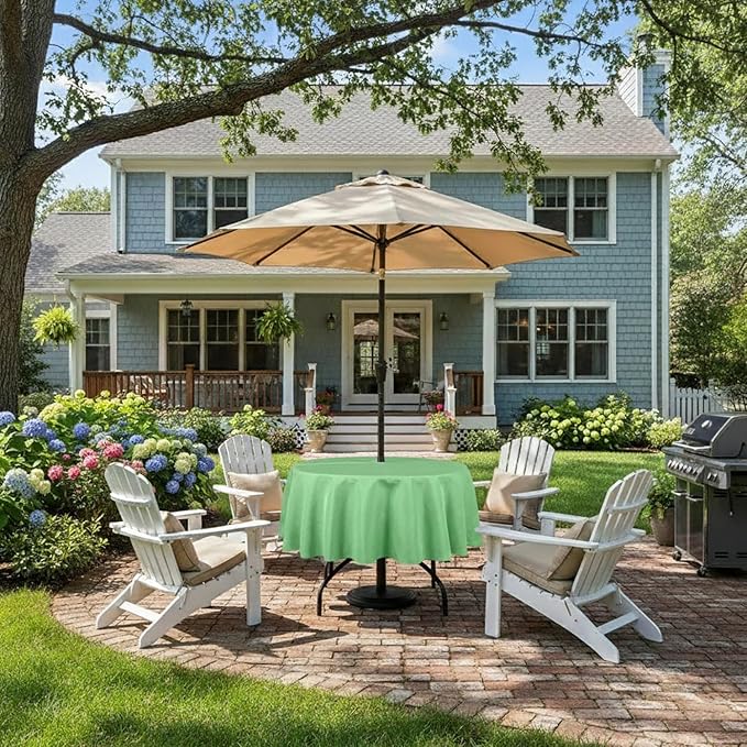 Outdoor Tablecloth Wrinkle-Free Stain Resistant Waterproof Polyester Fabric Table Cover with Zipper Umbrella Hole for Picnic/Party/Dinner/Patio Garden(60inch Round,Zippered,Kelly Green)