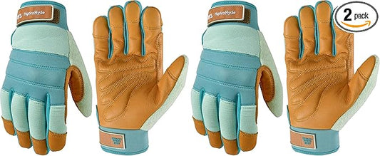 Wells Lamont Women's HydraHyde Leather Hybrid Gloves – Water-Resistant, Durable Cowhide Palm, Spandex Stretch Back – Ideal Landscaping/Farming/Gardening Gloves – Adjustable Wrist (3250S) (Pack of 2)