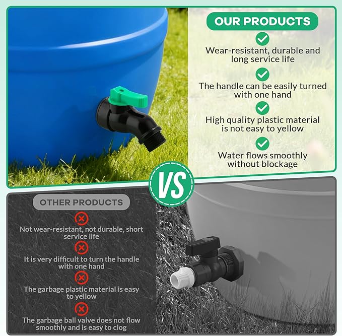 Plastics Rain Barrel Spigot, High Flow Valve Core, Large Flow Water Tank Faucet,Plastic Spigot for 5 Gallon Bucket，3/4 NPT Inlet x 3/4 GHT Outlet Bulkhead Valve for Outdoor Plastic Bucket