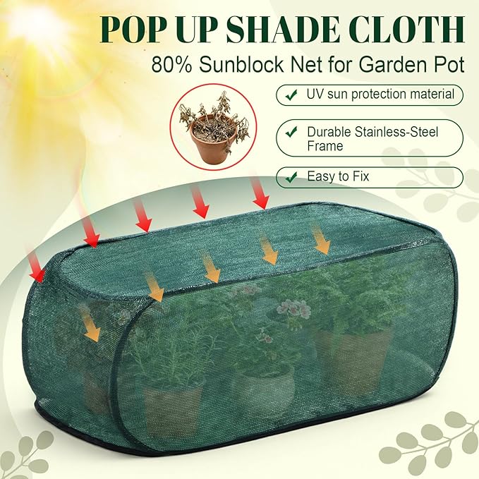 2 Pack 39 x 18 x 16 in Pop up Garden Plant Shade Tent 80% UV Resistant Plant Shade Net Foldable Crop Cage Cloth with Stakes for Outdoor Vegetable Fruit Protector Sun Protection Easy Setup