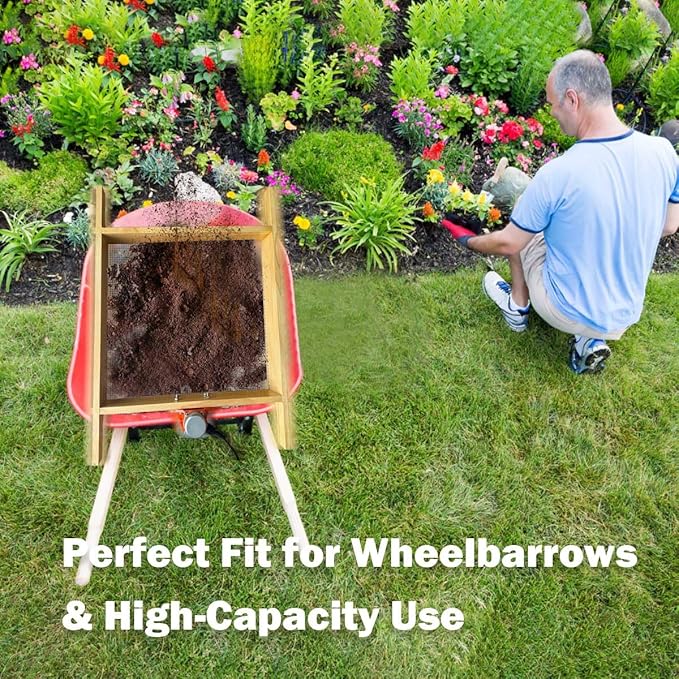 Vibrating Motor Soil Screen, Stainless Steel Mesh Sifter, Automatic Wooden Sifting Screen, Sieve for Sand Rocks Dirt Compost to Fit Most Garden Yard Wheelbarrow Carts