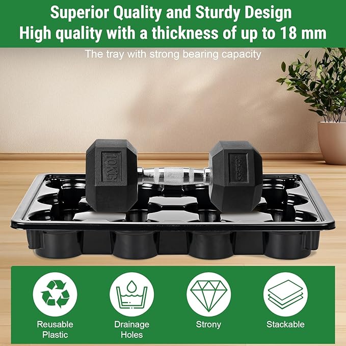 Sckee 12 Cell Round Nursery Pots Trays,Flower Pot Moving Tray, Nursery Pot Tray Plastic Planting Pot Carrying Trays for Moving Nursery Pot (17.2"×13.2"×2.5", 10PCS for 4'' Pots)