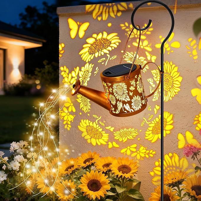 ZNYCYE Solar Watering Can Lights, Sunflower Decorative Hanging Lantern Solar Lights Outdoor Waterproof, Gifts for Mom Women Grandma Mother's Day, Retro Metal Garden Decor for Outside Yard Patio Lawn