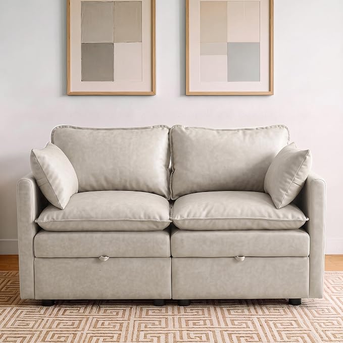 50" Storage Loveseat Modular Sofa Faux Leather 2-Seat for Apartment,Beige