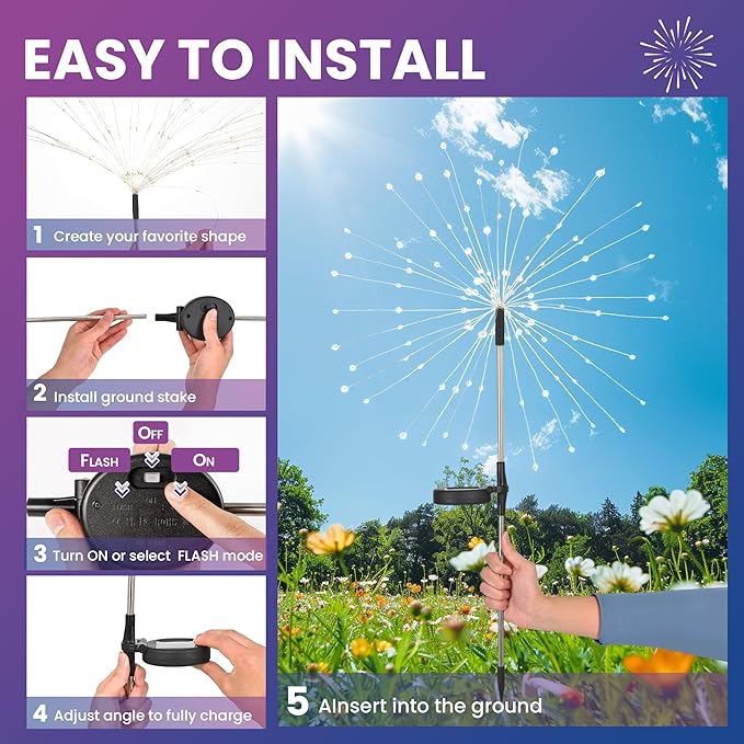 PEVOROS Garden Decor Solar Lights Outdoor,120LED Waterproof Colorful Solar Fairy Garden Lights for Outdoor Decoration,Yard, Patio, Porch,Flower Pot,Pathway,Christmas (4Pack)
