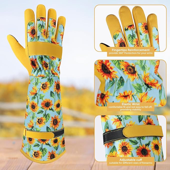 Trifabricy Gardening Gloves for Women, Leather Long Garden Gloves with Grip, Thorn-Proof Puncture-Resistant Work Gloves
