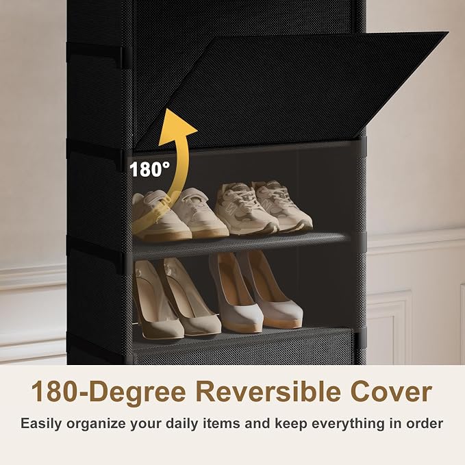 9 Tier Shoe Cabinet with Door, 18-Pair Rack for Closet Black