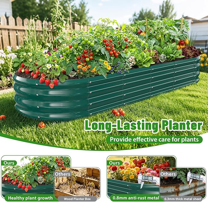Oval Raised Garden Bed, 6 x 2 x 1FT, Galvanized Steel Planter Box with Wave-Shaped Metal Panels Painted for Outdoor Flower,Tree,Herb & Vegetable Garden (Green, 72X24X12 inches)