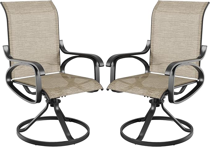 Patio Swivel Chairs Set of 2, All Weather Outdoor Rocking Chair with Textilene Breathable Back, Metal Frame, Patio Dining Chair for Backyard, Garde, Porch and Deck (2, Dark Brown)