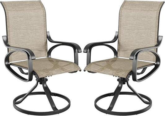 Patio Swivel Chairs Set of 2, All Weather Outdoor Rocking Chair with Textilene Breathable Back, Metal Frame, Patio Dining Chair for Backyard, Garde, Porch and Deck (2, Dark Brown)