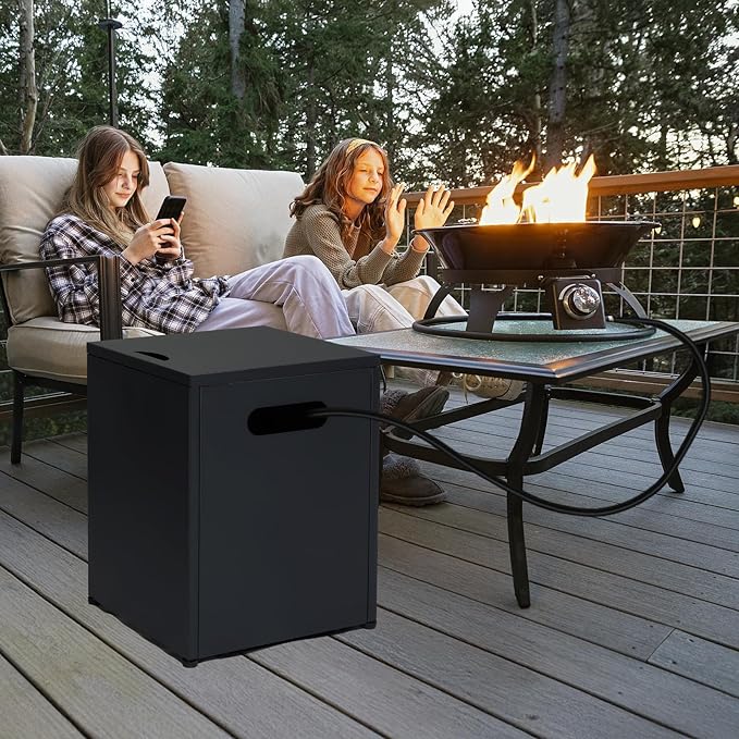 Outvita Outdoor Propane Tank Cover Table, 16in Propane Tank Storage Box with Carry Handle, Powder-Coated Steel, Multi - Use as Side Table for Patio, Garden & Living Room, 16 * 16 * 19.8inch, Black