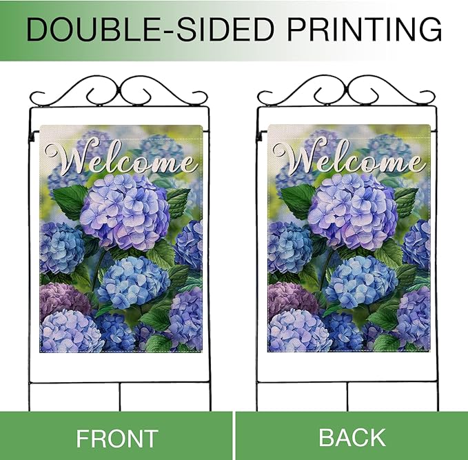 Hzppyz Welcome Spring Floral Flowers House Flag Double Sided, Hydrangea Decorative Garden Yard Outdoor Large Decor, Summer Farmhouse Burlap Home Outside Decoration 28 x 40