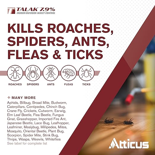 Atticus Talak 7.9% Indoor/Outdoor Bifenthrin Insecticide Concentrate (32oz) | Control Ants, Mosquitoes, Cockroaches, Spiders, Armyworms, and 70+ More Pests, Measuring Made Easy with Tip 'N Measure Bottle