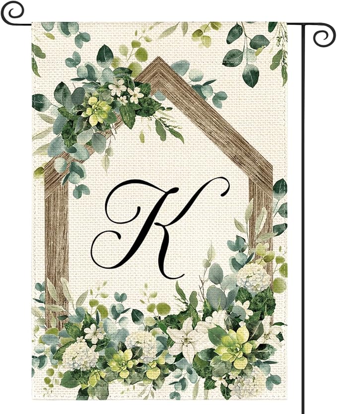 AVOIN colorlife Initial Letter K Monogram Garden Flag 12x18 Inch Double Sided Outside, Spring Floral Family Last Name Yard Decoration