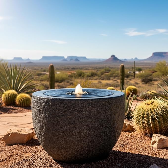 Sunnydaze Outdoor Water Fountain with LED Light - Polystone Oval Bowl Bubbler Water Feature with Pump - 12" H - for Patio, Garden, Deck, Relaxation and Stress Relief - Gray