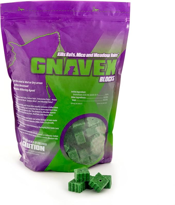 Gnavex Blocks, All Weather Rodenticide Bait That Contains Bromethalin, 4 lb Pouch