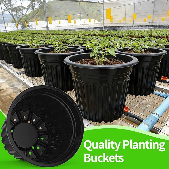 50 Pcs 5 Gallon Planter Nursery Pots, Seed Starting Pot Plastic Flower Seedling Pots with Drainage Holes Flexible Plant Container for Indoor Outdoor Garden Lawn Yard Plants Seedlings (50, 5 Gallon)