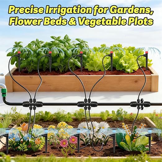 26pcs Drip Emitters Fan Shape with Stake for 1/4" Irrigation Tubing, Adjustable 360 Degree Water Flow Irrigation Vortex Sprayer On 5" Stake Garden Irrigation Dripper for Watering System