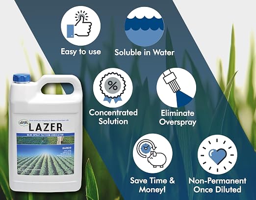 Liquid Harvest Lazer Blue Concentrated Spray Pattern Indicator - 1 Gallon (128 Ounces) - Perfect Weed Spray Dye, Herbicide Dye, Fertilizer Marking Dye, Turf Mark and Blue Herbicide Marker